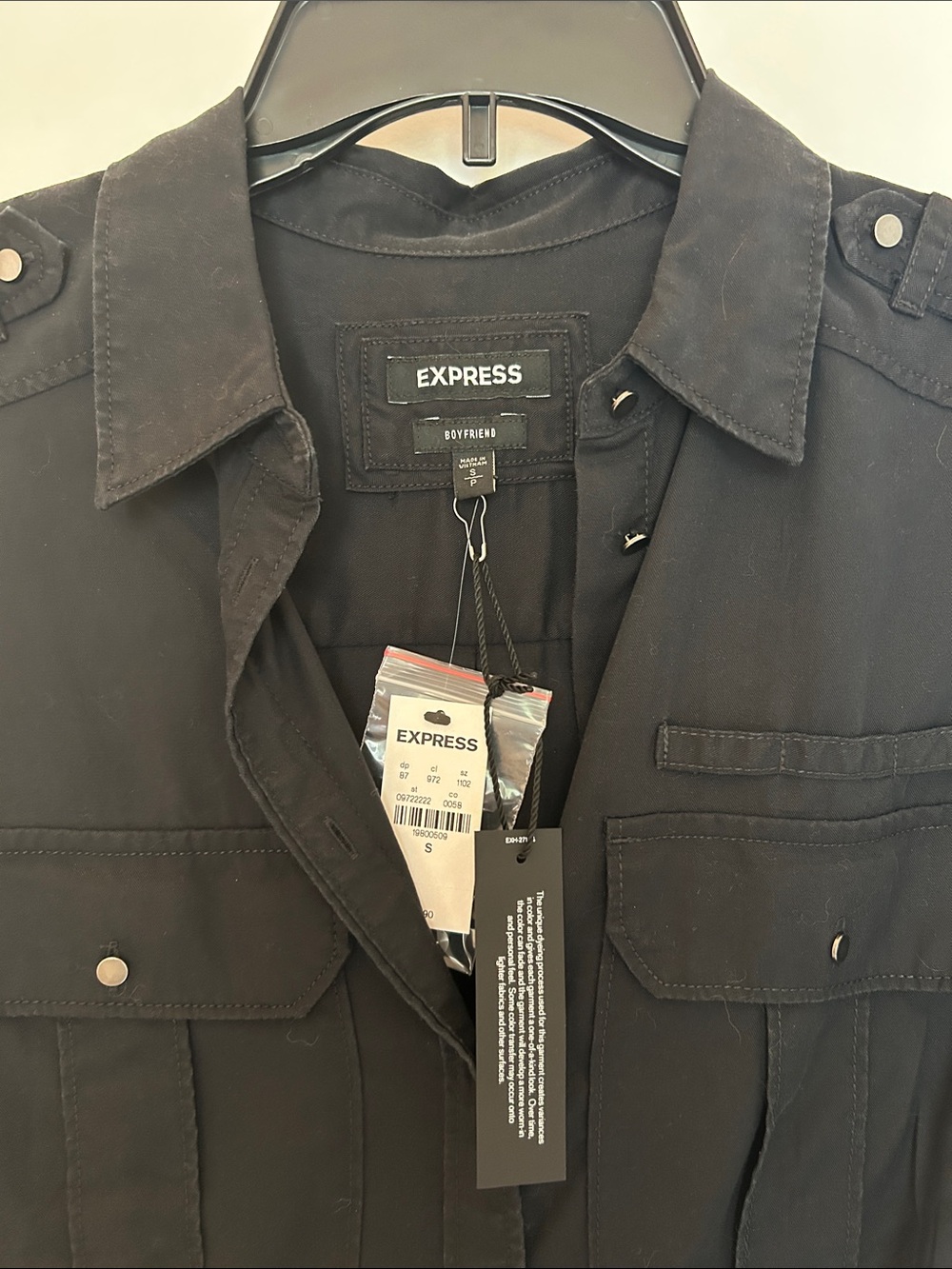 Express Black Button-Front Utility Blouse - Picture 2 of 6